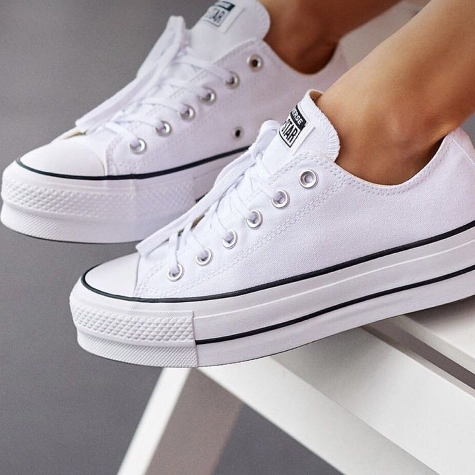 Tênis Converse All Star Chuck Taylor calçados atemporais Plataforma Branco em Couro